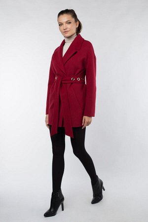 01-08444 Пальто женское демисезонное (пояс) Кашемир темно-красный