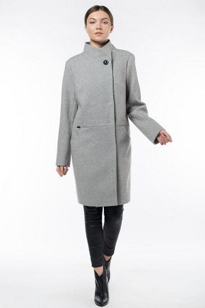 01-09650 Пальто женское демисезонное Микроворса/Рубчик серо-белый