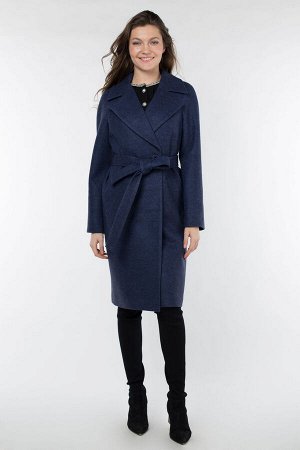 01-09562 Пальто женское демисезонное (пояс) валяная шерсть сине-черный
