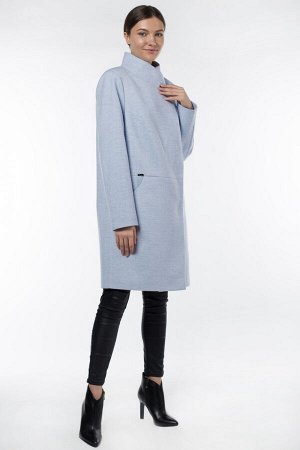 01-09622 Пальто женское демисезонное Микроворса/Рубчик голубой