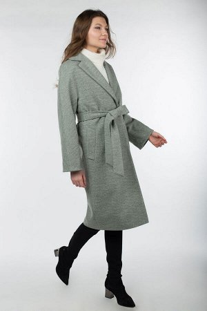 01-09559 Пальто женское демисезонное "Classic Reserve" (пояс) Микроворса/Рубчик светло-зеленый
