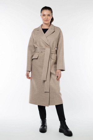 01-09666 Пальто женское демисезонное (пояс) валяная шерсть Бежевый меланж