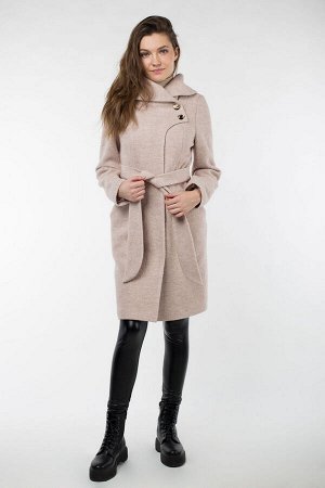01-09415 Пальто женское демисезонное (пояс) вареная шерсть светло-бежевый