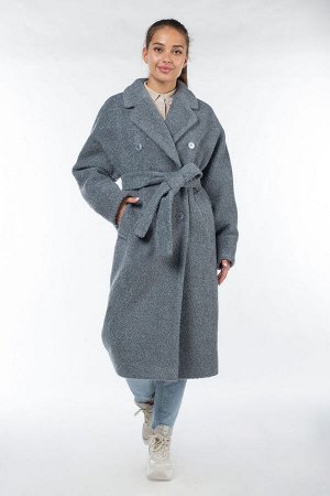 01-09844 Пальто женское демисезонное (пояс) вареная шерсть серый