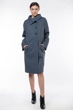 01-09573 Пальто женское демисезонное Микроворса сине-черный