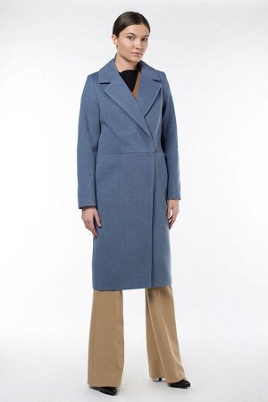 01-09491 Пальто женское демисезонное Микроворса синий