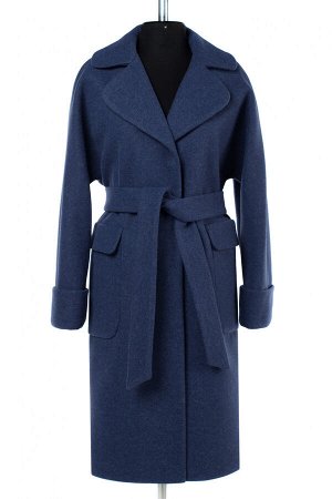 01-09956 Пальто женское демисезонное (пояс) валяная шерсть синий