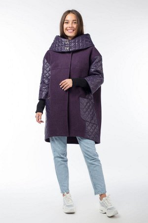 02-2889 Пальто женское утепленное "Amalgama" валяная шерсть/плащевка Баклажан