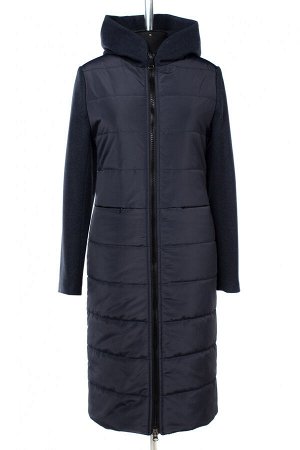 02-2909 Пальто женское утепленное "Amalgama" плащевка/валяная шерсть сине-черный