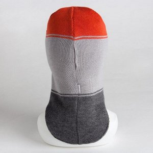 Шлем-капор для мальчика, цвет светло-серый/кирпичный, размер 50-52