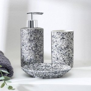 Набор аксессуаров для ванной комнаты «Гранит», 3 предмета (дозатор 350 мл, мыльница, стакан), цвет серый
