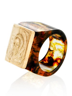 Кольцо из натурального балтийского янтаря и бивня мамонта с резьбой «Спас», 008207212