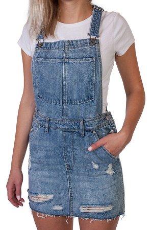 Джинсовая юбка-сарафан – романтичная модель мини с потертостями №209