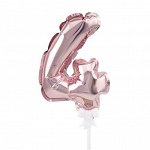 190017-4-RG Шар-цифра, фольга,   Золото розовое,  &quot;Цифра 4&quot;, трубочка, держатель, 17,5 см (BRAVO), инд. уп.