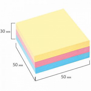 Блок самоклеящийся (стикеры) STAFF, 50х50 мм, 300 листов, 3 цвета, 127145