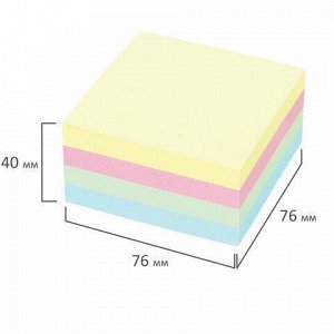 Блок самоклеящийся (стикеры) STAFF ПАСТЕЛЬНЫЙ, 76х76 мм, 400 листов, 4 цвета, 129352