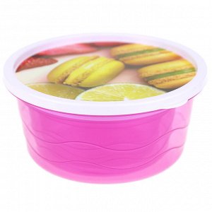 Контейнер для продуктов пластмассовый "Десерт" набор 3 штуки: 1,1л-д15,5см h7,5см; 0,6л-д13см h6,2см; 0,35л-д11,5см h5см, прозрачный, с деколью, цвета микс (Китай)