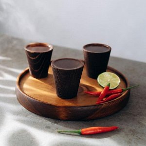 Поднос , набор рюмок 3 шт, 4 в 1 из текстурированной натуральной сосны, цвет шоколадный