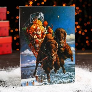 Доска разделочная «Дед Мороз с быками в упряжке. Символ 2021 года»