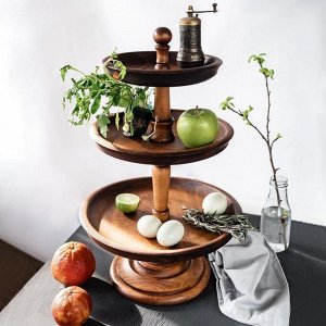 Трёхъярусная ваза для фруктов и сладостей из натурального кедра Magistro, 47 см, цвет шоколадный