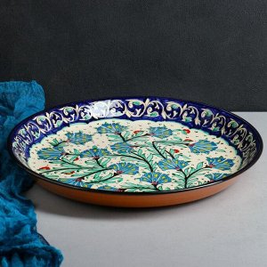 Ляган Риштанская Керамика "Цветы", 40 см, синий