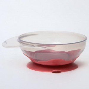 Набор для кормления: миска на присоске, с крышкой + ложка, цвет розовый