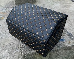 Органайзер M Средний Эко Кожа в багажник авто Черный с бежевой строчкой Akuma