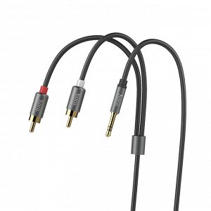 Переходник Аудио-кабель HOCO UPA10 double lotus, AUX, Jack 3,5 - RCA, 1.5 м, серый металлик, AUX - колокольчики