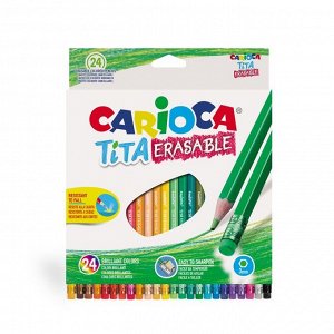 Карандаши пластиковые 24цв Carioca Tita Erasable 3.0 с ласт, шестигр, к/к 42938/24