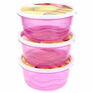 Контейнер для продуктов пластмассовый "Десерт" 1,1л, д15,5см h7,5см, набор 3 штуки, прозрачный, с деколью, цвета микс (Китай)