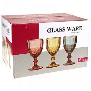 "Виши" Бокал стеклянный 320мл, д8,6см, h17см, для воды, набор 6шт, цветное стекло, в подарочной коробке (Китай)