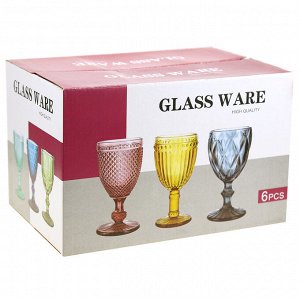 "Бордо" Бокал стеклянный 250мл, д7,7см, h15,5см, для вина, набор 6шт, цветное стекло, в подарочной коробке (Китай)