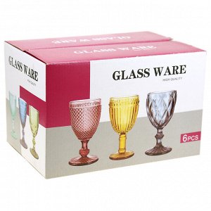 "Ницца" Бокал стеклянный 250мл, д8см, h15,5см, для вина, набор 6шт, цветное стекло, в подарочной коробке (Китай)