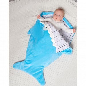 Одеяло (конверт) для детей Крошка Я  "Акула" цв.голубой, 48*83 см, чехол п/э, подклад хл.
