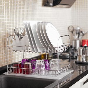 Сушилка для посуды и приборов, настольная, с поддоном, цвет хром, KB007