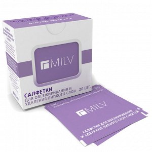 MILV, Салфетки для обезжиривания и удаления липкого слоя с ногтей, 20 шт.