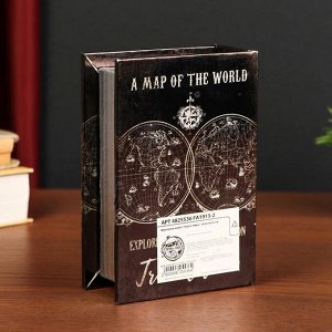 Шкатулка-книга дерево кожзам перламутр "Карта мира" 16х11х4,5 см