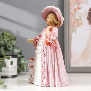 Сувенир полистоун "Дама в розовом платье с рюшами и шляпке, с пуделем" 22х13,7х11 см