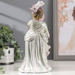Сувенир полистоун "Дама в оливково-розовом платье, с веером" блеск 22,5х14х10,7 см