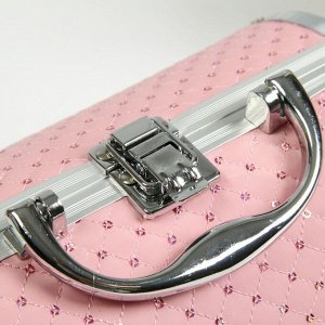 Шкатулка металлокаркас чемодан "Тубус нежно-розовый с пайетками" 15х19х16 см