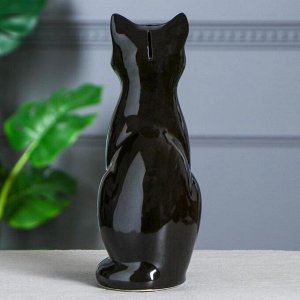 Копилка "Кот сидячий", покрытие глазурь, чёрная, 30 см, микс