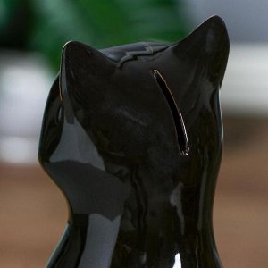 Копилка &quot;Кот сидячий&quot;, чёрная, покрытие глазурь, керамика, 30 см