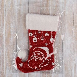 Носок для подарков "Волшебство" Дед Мороз, 18х25 см, бело-красный