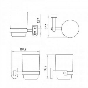LM3136C "Омега" Аксессуары для ванной, стакан стеклянный для зубных щеток с настенным держателем, хр