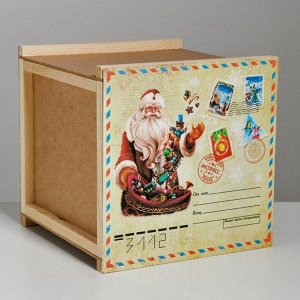 Ящик деревянный бандероль «Подарок», 25 - 25 - 25 см