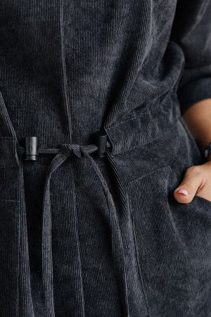 Тёмно-серый вельветовый тренч с карманами