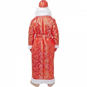 Карнавальный костюм "Дед Мороз", шуба из парчи, шапка, рукавицы, пояс, мешок, р. 56-58