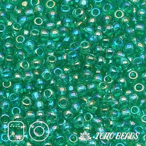 Бисер японский TOHO круглый 11/0 #0164B изумрудный, прозрачный, радужный, 10 грамм
