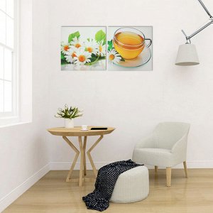 Модульная картина на подрамнике "Чай с ромашкой", 2 — 50-50 см, 50-100 см