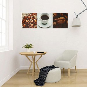 Модульная картина на подрамнике "Чашка зернового кофе", 3 шт. — 28?28 см, 28?84 см